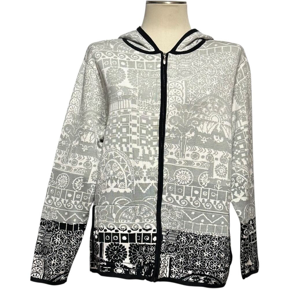 Chico's Silk Cotton Full Zip Hoodie Gray Black 3 / XL